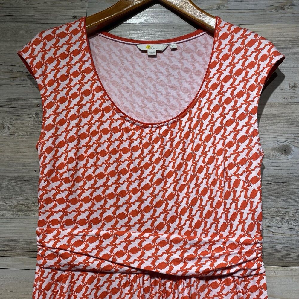 Boden Knee Length Casual Dress Womens 12L Red Bird Dove Print Pockets Jersey - Picture 4 of 9